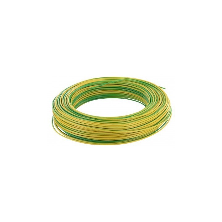 Fil H07  V-U (Rigide) 2,5 mm² - Couronne 100 m - Vert/jaune - Réf : 001005
