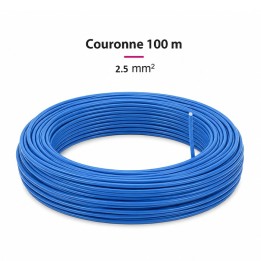 Fil H07  V-U (Rigide) 2,5 mm² - Couronne 100 m - Bleu - Réf : 001205