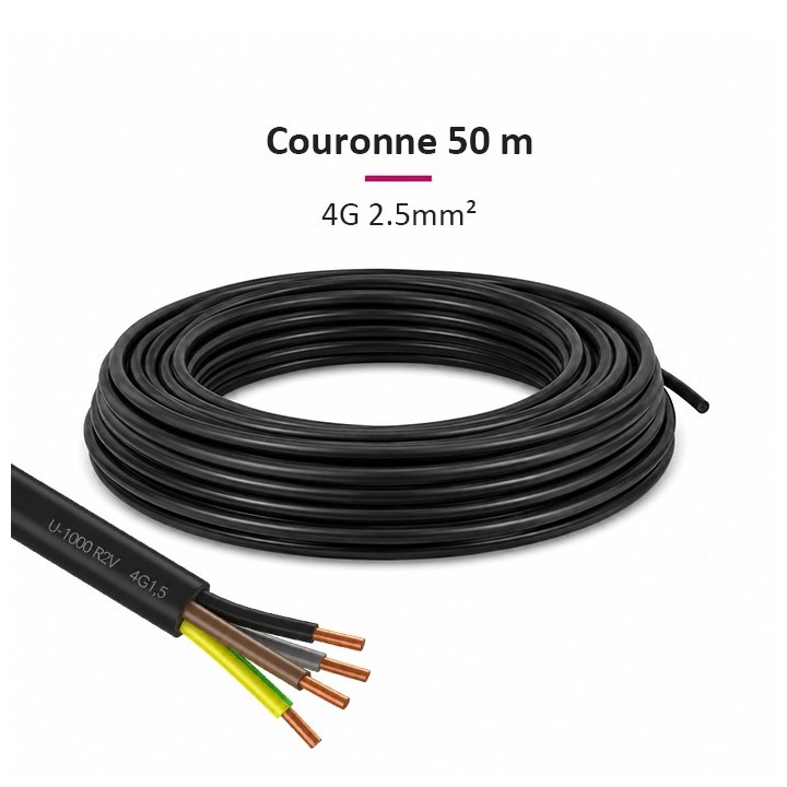 Câble U1000 R2V - 4G2.5mm² - Couronne de 50m - Réf : R2V-4G2.5-C50