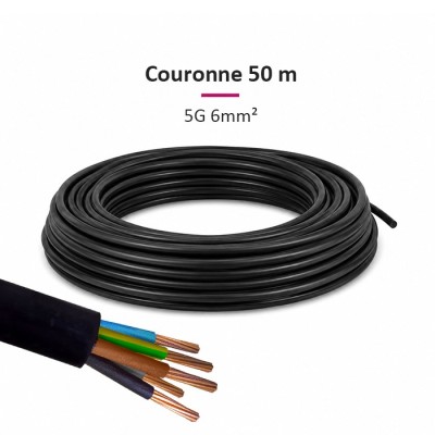 Câble U1000 R2V - 5G6mm² - Couronne de 50m - Réf : R2V-5G6-C50