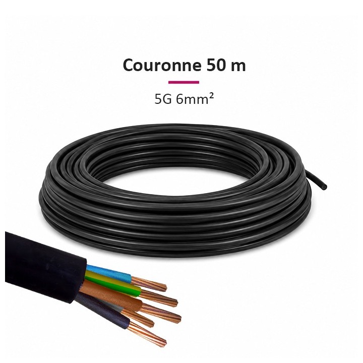 Câble U1000 R2V - 5G6mm² - Couronne de 50m - Réf : R2V-5G6-C50