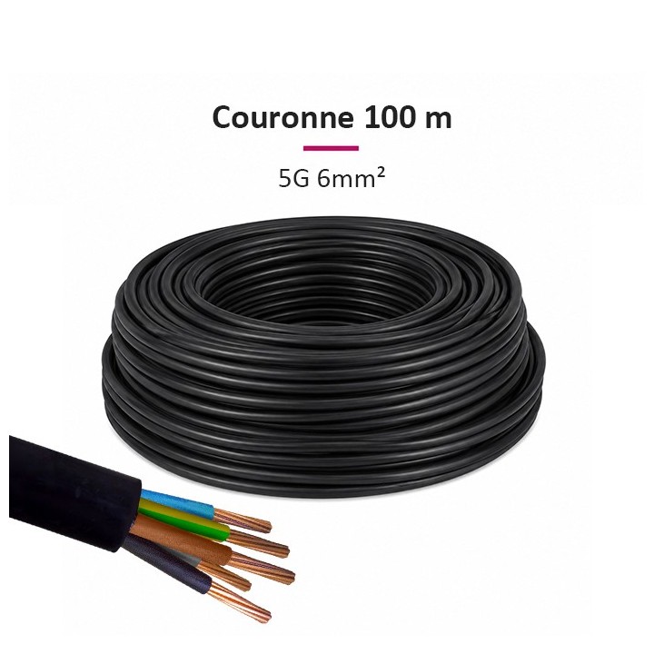 Câble U1000 R2V - 5G6mm² - Couronne de 100m - Réf : R2V-5G6-C100