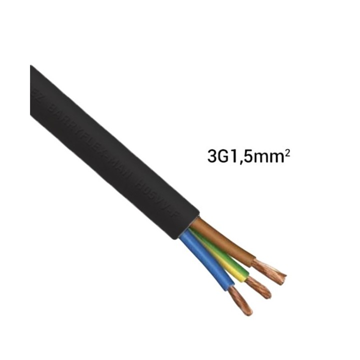 Câble HO5 VVF (Souple) - 3G1.5 mm² - Noir - À la coupe - Réf : HO5-3G1.5(souple)noir