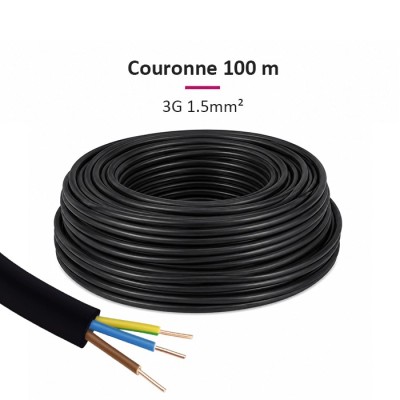 Câble U1000 R2V CU (Rigide) - 3G1.5 mm² - Couronne de 100m - Réf : 026505