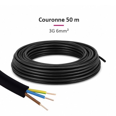Câble U1000 R2V CU (Rigide) - 3G6 mm² - Couronne de 50m - Réf : DIV-3G6-C50