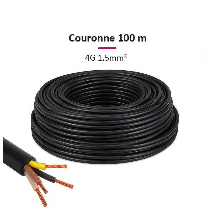 Câble U1000 R2V CU (Rigide) - 4G1.5 mm² (liseret rose)  - Couronne de 100m - Réf : 4G1.5-rose-100m