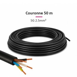 Câble U1000 R2V CU (Rigide) - 5G2.5 mm² (liseret jaune) - Couronne de 50m - Réf : 5G2.5-C50