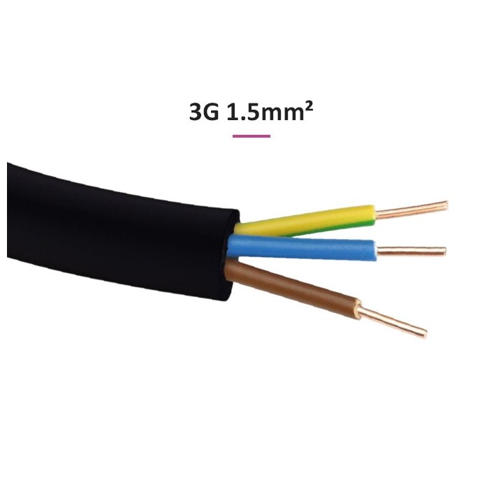 Câble U1000 R2V CU (Rigide) - 3G1.5 mm² (liseret rose) - Coupe au mètre - Réf : R2V-3G1.5-rose