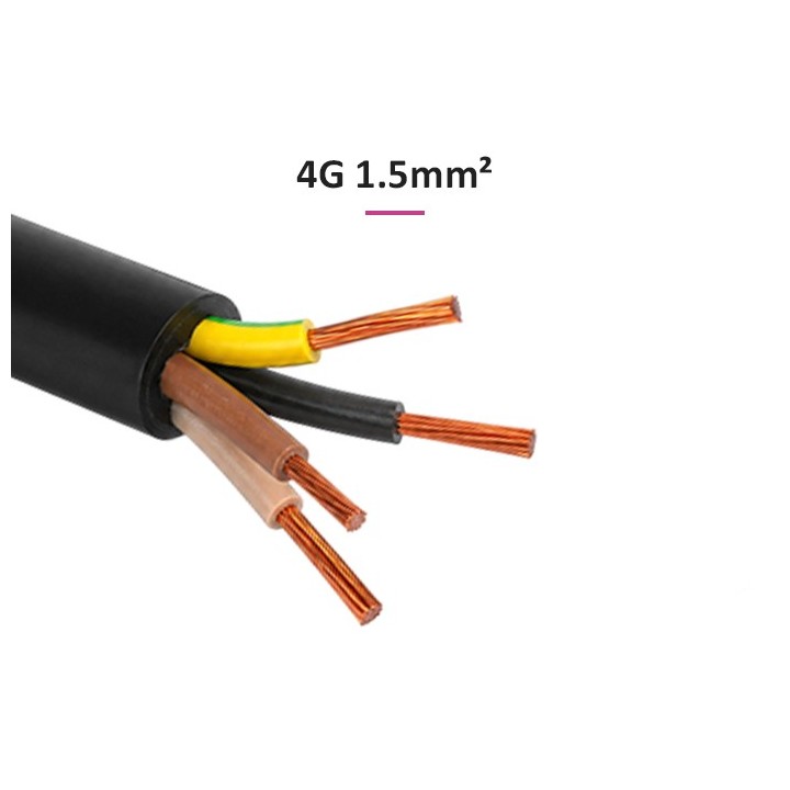Câble U1000 R2V CU (Rigide) - 4G1.5 mm² (liseret rose) - Coupe au mètre - Réf : R2V-4G1.5-rose