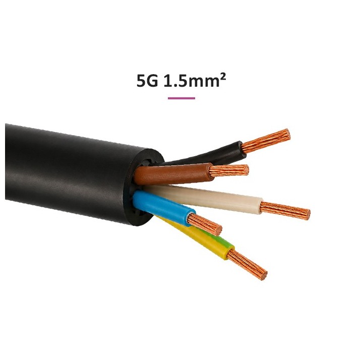 Câble U1000 R2V CU (Rigide) - 5G1.5 mm² (liseret rose)  - Coupe au mètre - Réf : R2V-5G1.5-rose