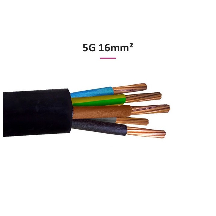 Câble U1000 R2V (Rigide) - 5G16 mm²  - Coupe au mètre - Réf : R2V-5G16