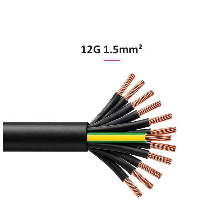 Câble U1000 R2V CU (Rigide) - 12G1.5 mm² - Coupe au mètre - Réf : R2V-12G1.5