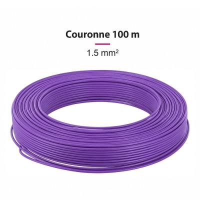 Fil H07  V-U (Rigide) 1,5 mm² - Couronne 100 m - Violet - Réf : 000905