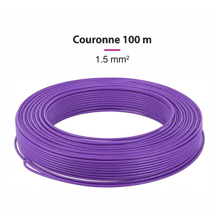 Fil H07  V-U (Rigide) 1,5 mm² - Couronne 100 m - Violet - Réf : 000905