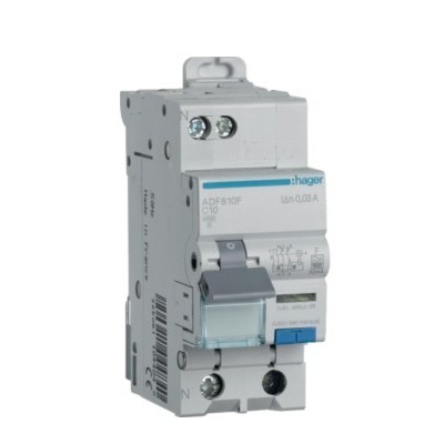 Hager - Disjoncteur différentiel 16A 1P+N 4,5kA Courbe C 30mA type F 2 modules  - Réf : ADF816F