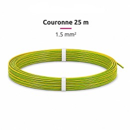 Fil H07-V-U 1.5mm² - Couronne 25 m - Vert/jaune - Réf : VU-1.5-v/j-C25