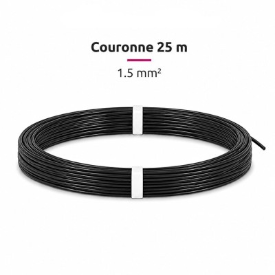 Fil H07-V-U 1.5mm² - Couronne 25 m - Noir - Réf : VU-1.5-noir-C25