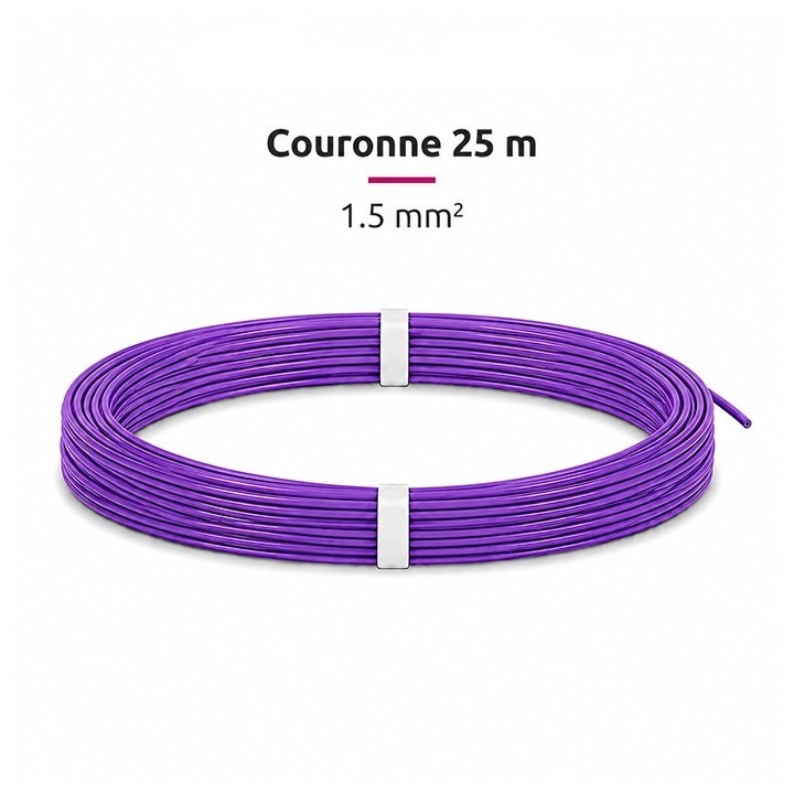 Fil H07-V-U 1.5mm² - Couronne 25 m - Violet - Réf : VU-1.5-violet-C25