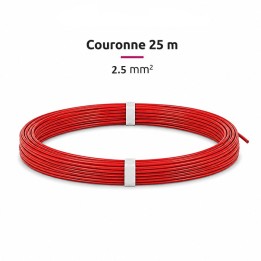 Fil H07-V-U 2.5mm² - Couronne 25 m - Rouge - Réf : VU-2.5-rouge-C25