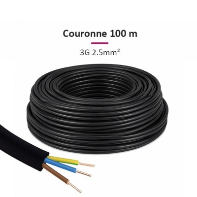 Câble U1000 R2V CU (Rigide) - 3G2.5 mm² - Couronne de 100m - Réf : 026705