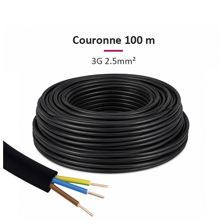 Câble U1000 R2V CU (Rigide) - 3G2.5 mm² - Couronne de 100m - Réf : 026705