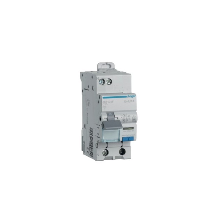 Hager - Disjoncteur différentiel 25A 1P+N 6kA Courbe C 30mA type F 2modules  - Réf : ADF925F