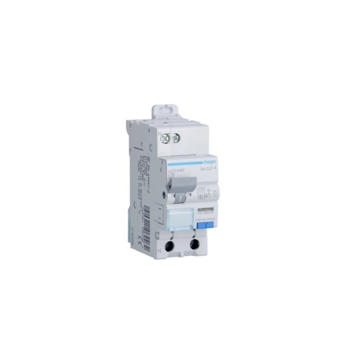 Hager - Disjoncteur différentiel 16A 1P+N 4,5-6kA Courbe C 10mA type AC 1 module  - Réf : ACC816F