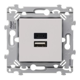 Hager Essensya - Chargeur essensya double USB A+C 15W Finition Pure - Réf :  WE113