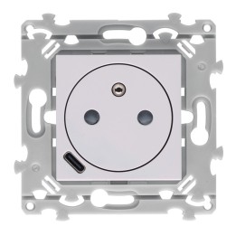 Hager Essensya - Prise de courant affleurante essensya 2P+T avec USB-C Pure - Réf :  WE114