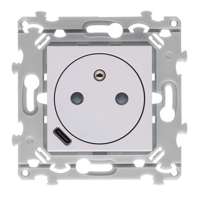 Hager Essensya - Prise de courant affleurante essensya 2P+T avec USB-C Pure - Réf :  WE114