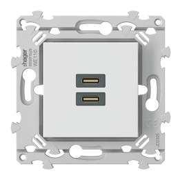 Hager Essensya - Chargeur essensya double USB C+C 20W pure - Réf :  WE116