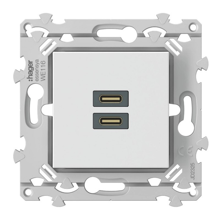 Hager Essensya - Chargeur essensya double USB C+C 20W pure - Réf :  WE116