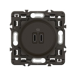 Legrand Céliane - Double prise chargeur USB Type C - Charge rapide - Noir avec support - à équiper d'une plaque - Réf: CN0154-SP