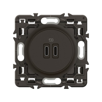 Legrand Céliane - Double prise chargeur USB Type C - Charge rapide - Noir avec support - à équiper d'une plaque - Réf: CN0154-SP