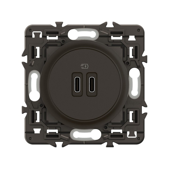 Legrand Céliane - Double prise chargeur USB Type C - Charge rapide - Noir avec support - à équiper d'une plaque - Réf: CN0154-SP