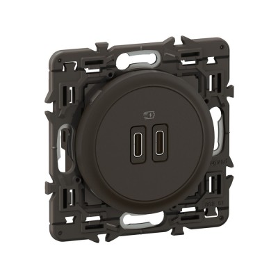 Legrand Céliane - Double prise chargeur USB Type C - Charge rapide - Noir avec support - à équiper d'une plaque - Réf: CN0154-SP