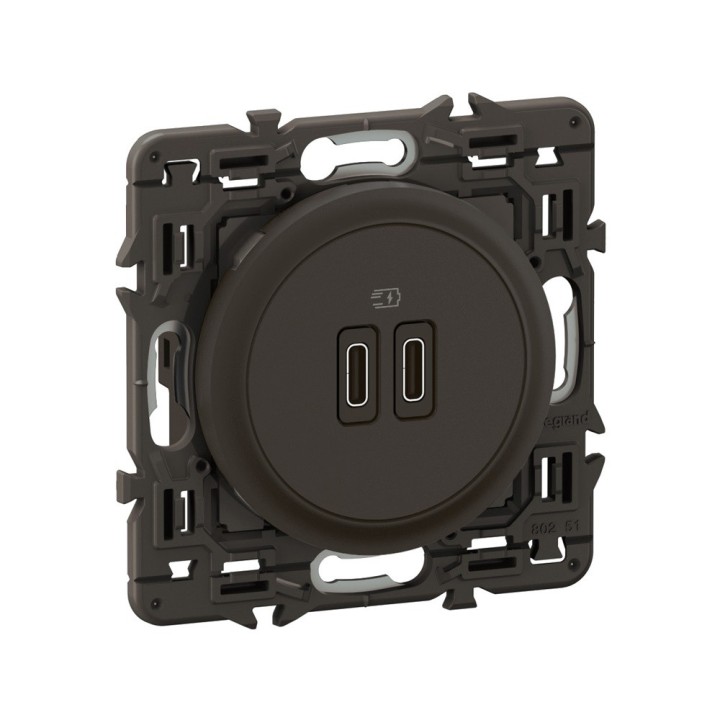 Legrand Céliane - Double prise chargeur USB Type C - Charge rapide - Noir avec support - à équiper d'une plaque - Réf: CN0154-SP