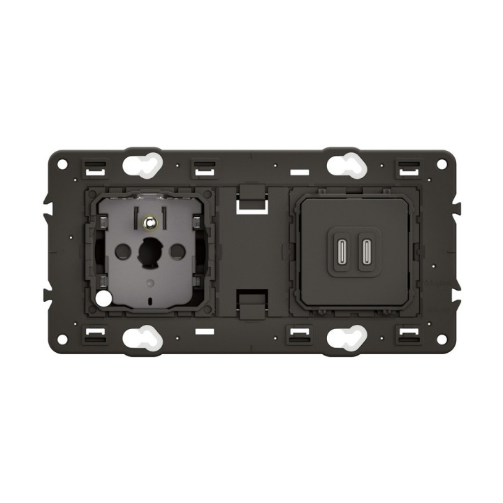 Legrand Céliane - Double prise chargeur USB Type C 20W + Pris de courant 2P+T - Charge rapide - Réf : CM0154+CM0111