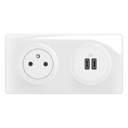 Legrand Céliane - Double prise chargeur USB Type C 20W + Prise de courant 2P+T - Complet - Blanc - Réf : CM0145B-P
