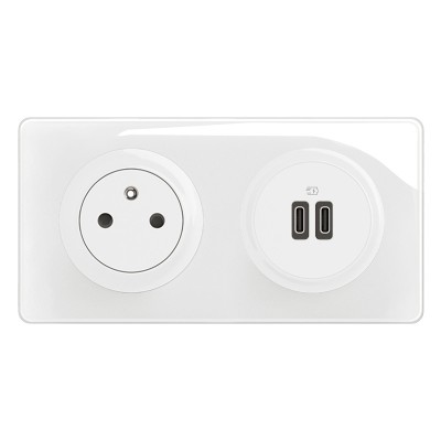 Legrand Céliane - Double prise chargeur USB Type C 20W + Prise de courant 2P+T - Complet - Blanc - Réf : CM0145B-P