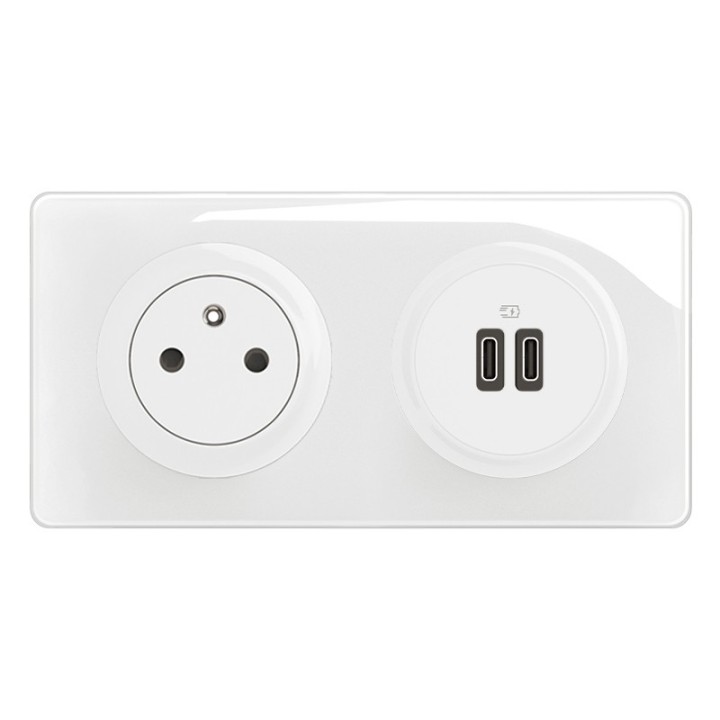 Legrand Céliane - Double prise chargeur USB Type C 20W + Prise de courant 2P+T - Complet - Blanc - Réf : CM0145B-P