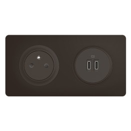 Legrand Céliane - Double prise chargeur USB Type C 20W + Prise de courant 2P+T - Complet - Noir - Réf : CM0145N-P