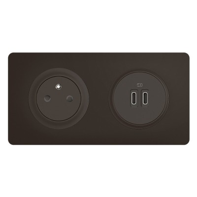 Legrand Céliane - Double prise chargeur USB Type C 20W + Prise de courant 2P+T - Complet - Noir - Réf : CM0145N-P