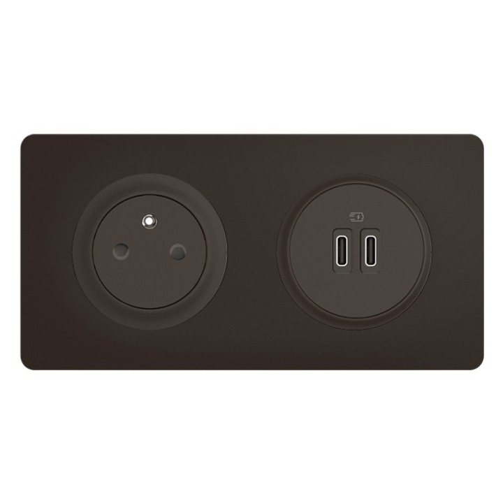 Legrand Céliane - Double prise chargeur USB Type C 20W + Prise de courant 2P+T - Complet - Noir - Réf : CM0145N-P