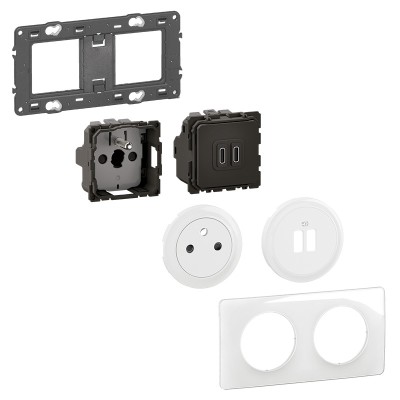 Legrand Céliane - Double prise chargeur USB Type C 20W + Prise de courant 2P+T - Complet - Blanc - Réf : CM0145B-P