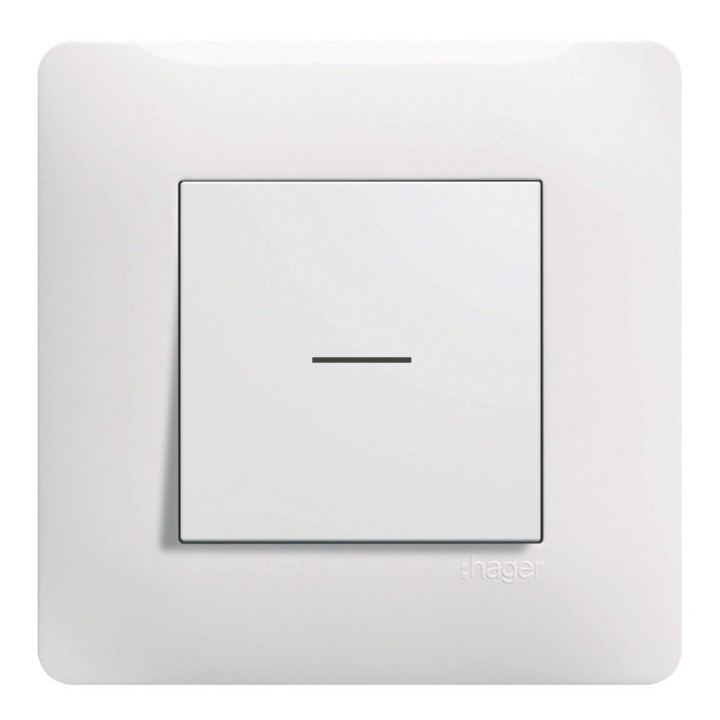 Hager Essensya - Interrupteur BP Duo Va et vient ou bouton poussoir à voyant avec plaque de finition - Blanc - Réf : WE023P