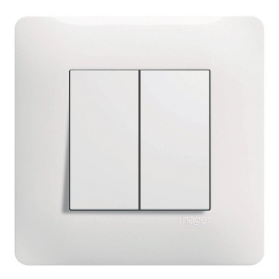 Hager Essensya - Double Interrupteur Va et vient avec plaque de finition - Blanc - Réf : WE040P