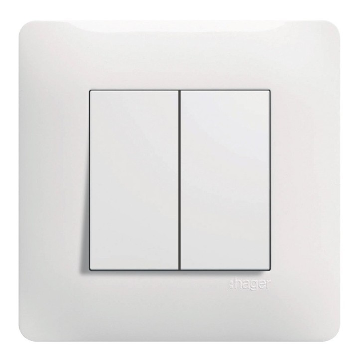 Hager Essensya - Double Interrupteur Va et vient avec plaque de finition - Blanc - Réf : WE040P