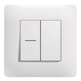 Hager Essensya - Double Interrupteur - Un voyant va-et-vient ou bouton poussoir avec plaque de finition - Blanc - Réf : WE046P