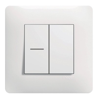 Hager Essensya - Double Interrupteur - Un voyant va-et-vient ou bouton poussoir avec plaque de finition - Blanc - Réf : WE046P